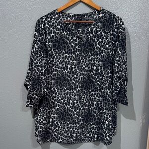 Cathy Black and White Leopard-Print Blouse